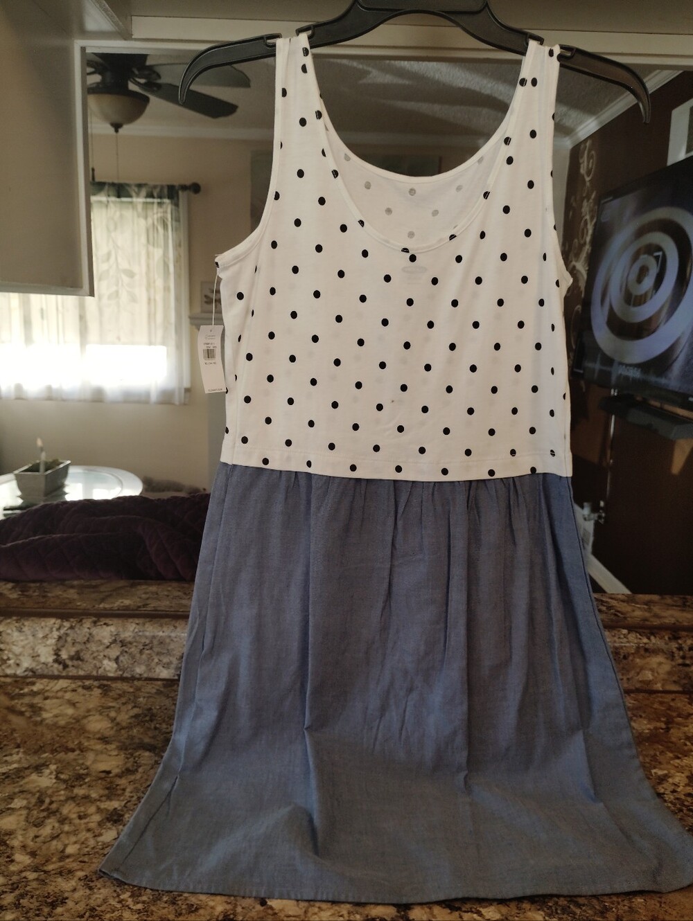 Nwt Xl Old Navy White Polka Dot Tank Dress with Blue Skirt